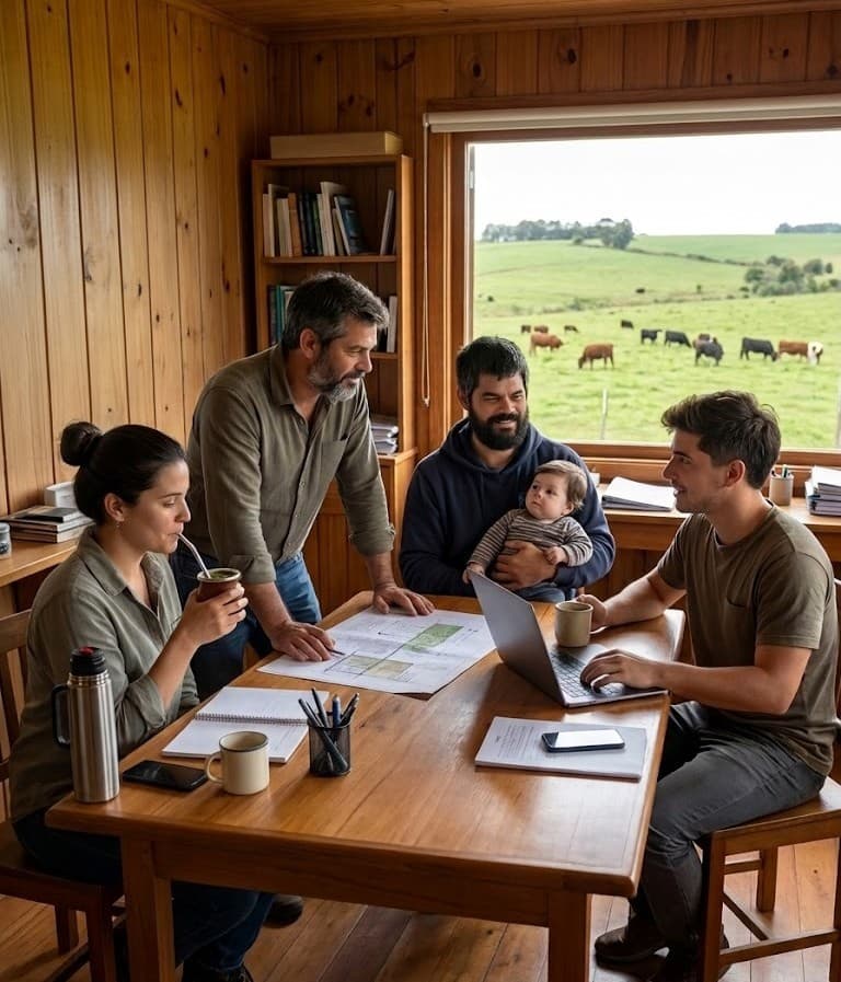 Equipo de Arbol.uy en una reunión de proyecto, con vista al campo canario